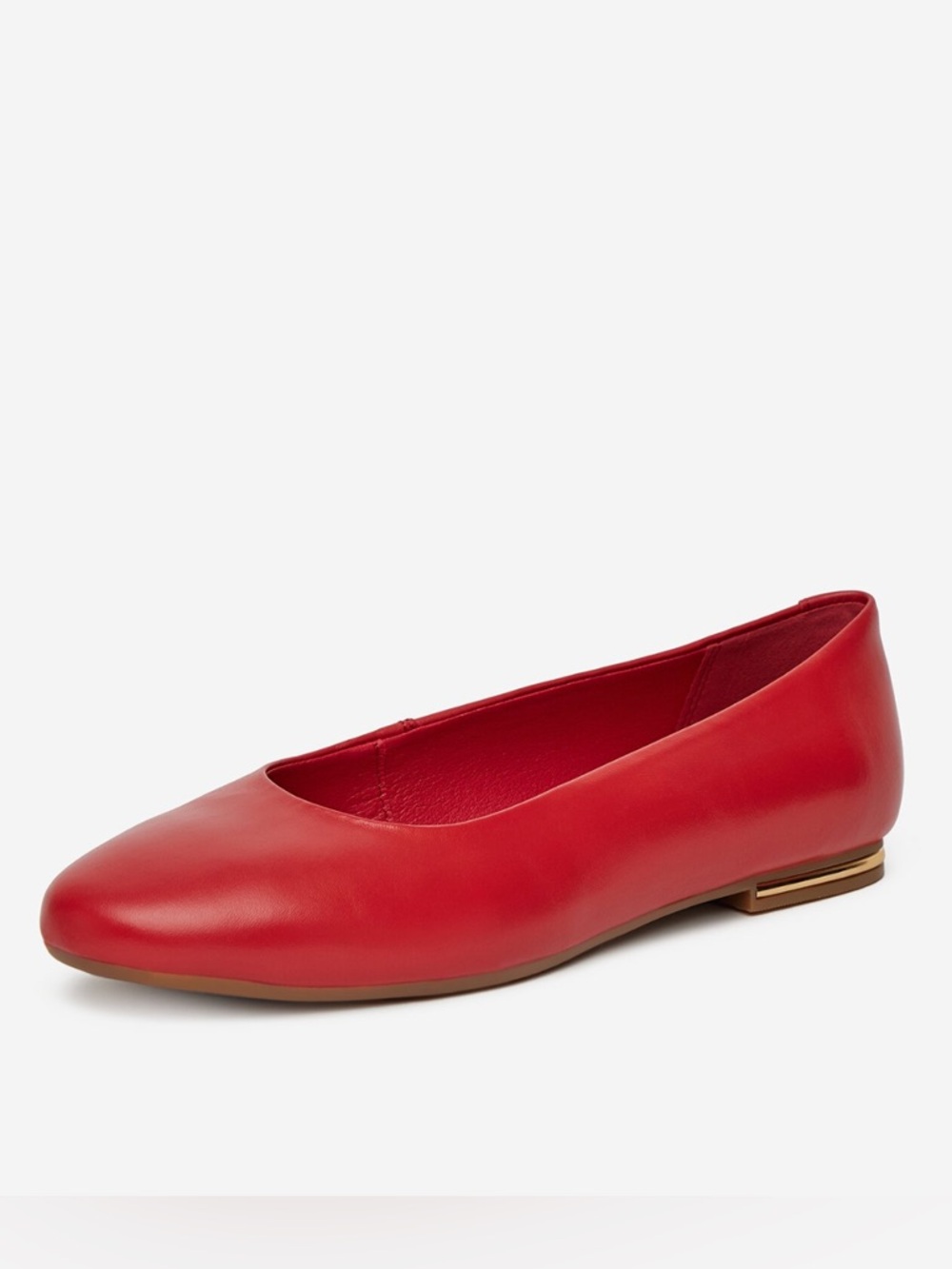 Women's 100% Genuine Leather Red Ballet Flat with Gold Accent